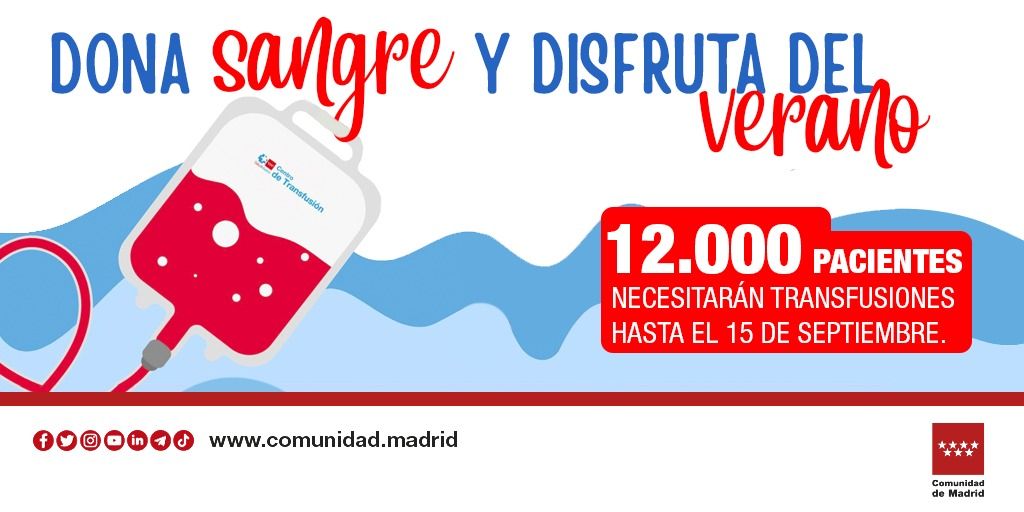 Madridonasangre's tweet photo. 🚨🚨 Estamos en alerta ROJA.

📉 Acumulamos ya un déficit de casi 2.500 bolsas. Y perdemos 300 más cada día.

🩸 Este #FinDeSemana ve a donar #sangre.

🏥 Tienes hospitales y unidades móviles.

⏰ Consulta horarios y direcciones: https://t.co/CKgrS32bpp https://t.co/yCghRIYp8i