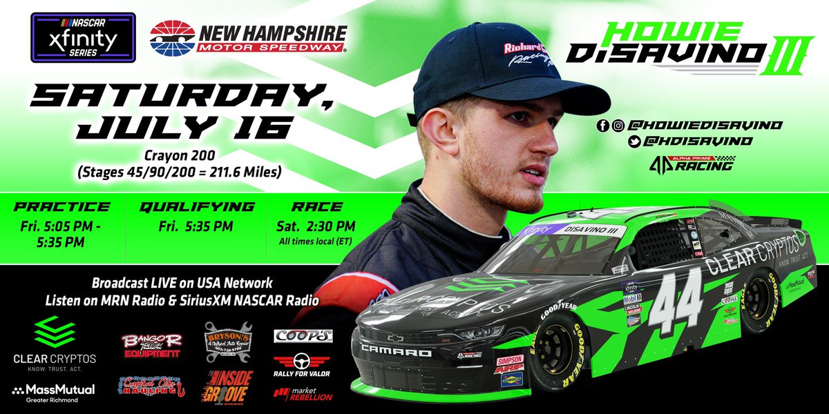 Excited to race with <a href="/TeamAlphaPrime/">Alpha Prime Racing</a> in the 44 at <a href="/NHMS/">New Hampshire Motor Speedway</a> this weekend! Thanks to <a href="/FitStopPerform/">FitStop Performance</a> <a href="/AustinTheriault/">Austin Theriault</a> and @driverefine to get me ready to get back in the car!
