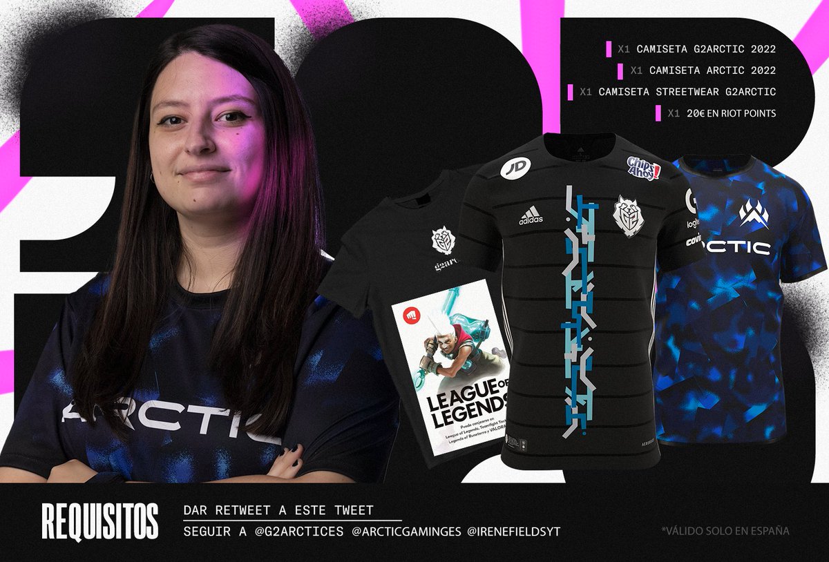 IreneFieldsYT's tweet photo. 💥SORTEO DIAMONDS💥

Por la entrada de los 3 nuevos 💎 sorteamos 3 camisetas del equipo + 20€ en RP 🤑

REQUISITOS:
- RT al tweet.
- Seguir al team en ambas cuentas: @G2ArcticES &amp; @ArcticGamingES
- Seguirme a mí of course.

🗓️ Finaliza el 29/07
👉🏻 Sólo en 🇪🇸

🍀Suerte a todxs!🍀 https://t.co/zuBmEZp5g0
