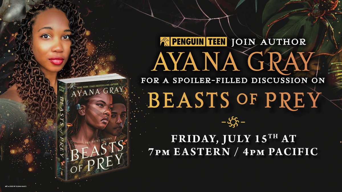 PenguinTeen's tweet image. And that's a wrap on our #BeastsofPreyReadAlong! Want to talk spoilers and have some burning questions for author @AyanaGray? Don't forget to register for our book club discussion TONIGHT at 7 PM Eastern / 4 PM Pacific!

🔗 Register: penguinrandomhouse.zoom.us/webinar/regist…