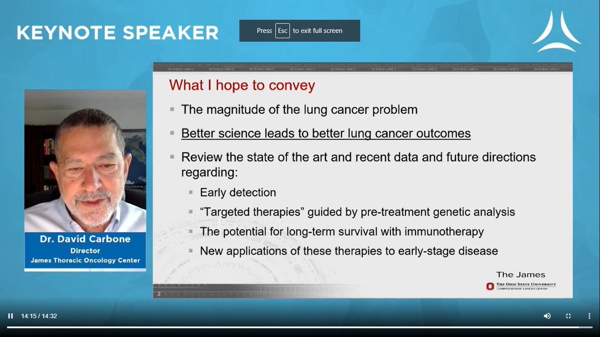 LUNGevity's tweet photo. Dr @DCarboneMD @OSUWexMed - #ILCSC22 Keynote speaker - Better science leads to better outcomes. Thank you, Dr. Carbone, for your research and advocacy to support our community. #LCSM https://t.co/9BK8Yog1Tm
