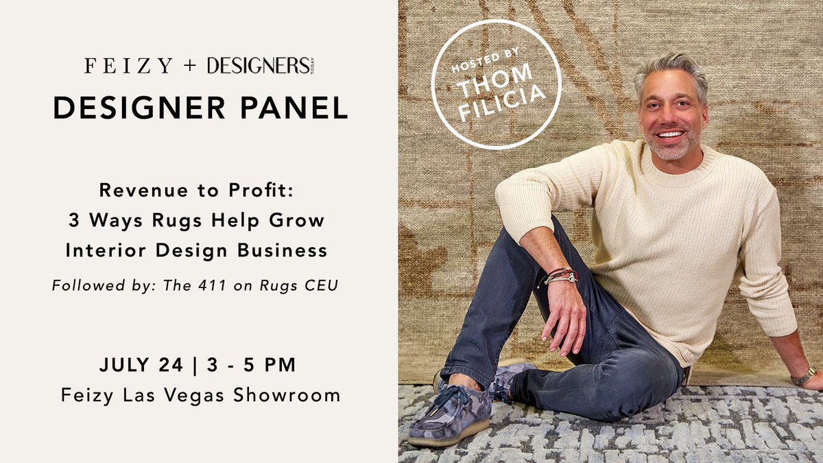 Kick off <a href="/LasVegasMarket/">Las Vegas Market | ANDMORE®</a> with @thomfilicia as he starts the conversation on rugs in our panel with <a href="/DesignersToday/">Designers Today</a>. Afterwards, take advantage of our CEU seminar, “The 411 on Rugs.”  Learn more: bit.ly/3IFAMC3