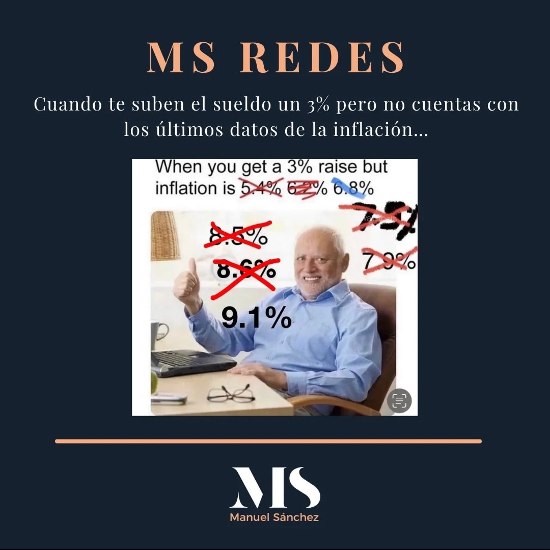 MSAcademyHub's tweet image. ☀ ¡POR FIN VIERNES! ¡Nuevo post en MS M̷e̷m̷e̷s̷ Redes para darle la bienvenida al fin de semana!🍹

➡️ Cuando te suben el sueldo un 3% por ciento peeero... 🥲

#msacademy #memeseconomy  #economy