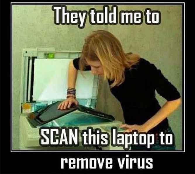 Technically she is scanning the laptop 🤔 😂 #memefriday #itmemes #techmemes #ithumor #techhumor