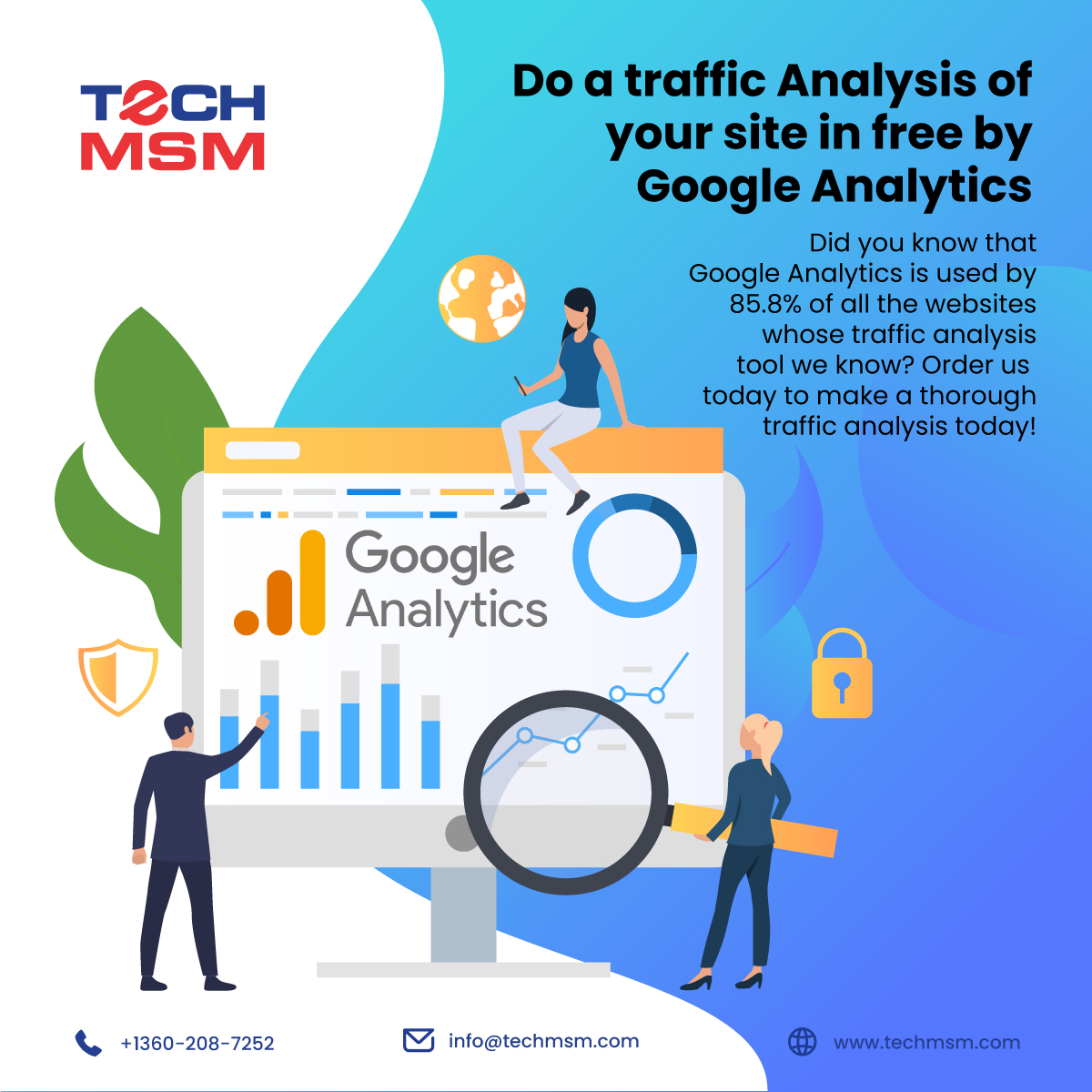 TechMSM1's tweet image. Did you know that Google Analytics is used by 85.8% of all the websites whose traffic analysis tool we know? Order us today to make a thorough traffic analysis today!
#googleanalytics #techmsm #googleadworks #digitalmarking #mobileappdevelopment #webdevelopment