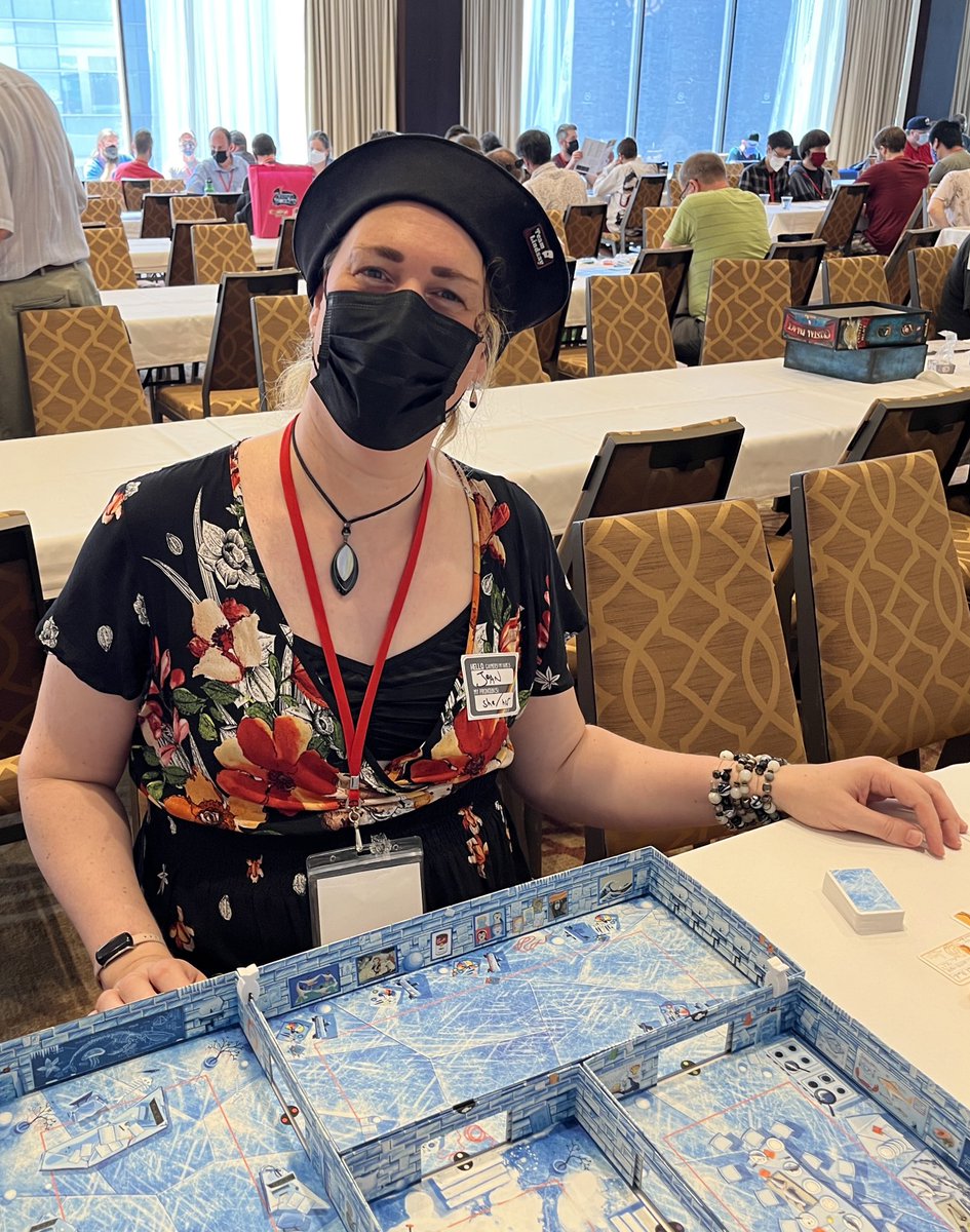BreakoutCon's tweet photo. The wonderful Joan of @JGamesmistress is also here to teach games! Find her in Dominion this afternoon and tomorrow (Saturday) afternoon. Feel free to ask for a game teach, recommendation or rules queries. #boardgames #breakoutcon #joanthegamesmistress #learngames https://t.co/ic6s06XUu2