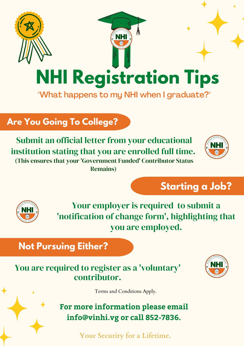 BVINHI's tweet photo. Any recent graduates on the timeline? #NHIBVI #yoursecurityforalifetime https://t.co/5kgwnFVtxB