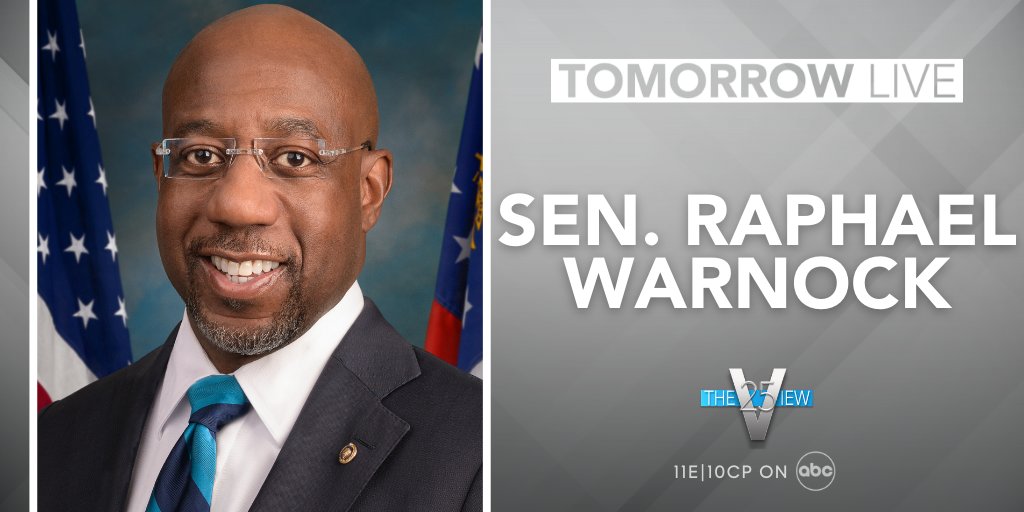 TheView's tweet image. TOMORROW: Sen. @ReverendWarnock joins #TheView co-hosts LIVE to discuss his battle to keep Georgia blue as he faces GOP candidate Herschel Walker in the state's Senate race.