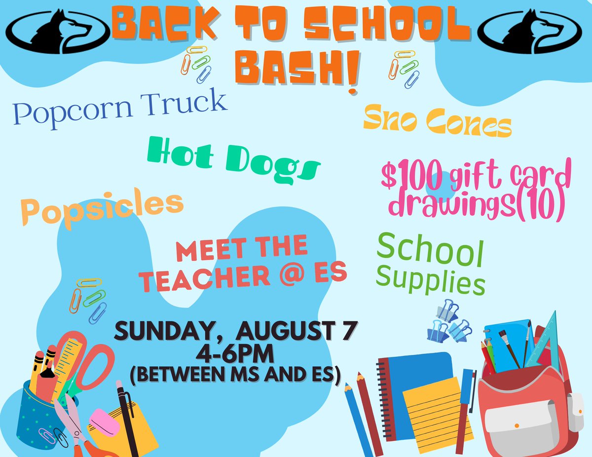 Join us for the HHES Back to School Bash Sunday August 7th 4pm-6pm. Located in the lot between HHES &amp; HHMS.
#WeAreHuskies