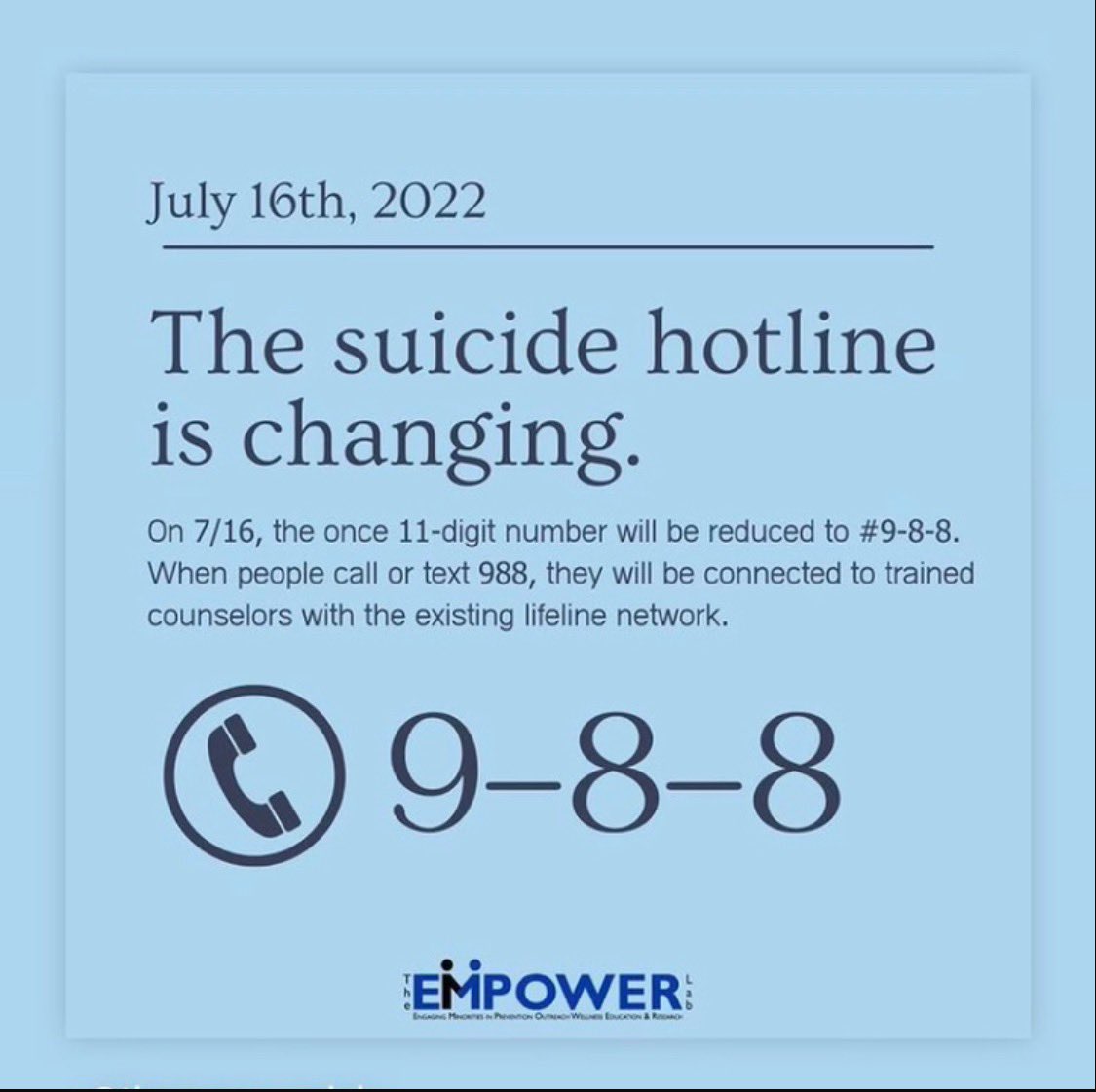 markfobrien's tweet image. Starting July 16th, there’s a new national number to call if you find yourself needing help.