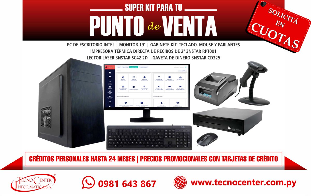 TecnoCenter_Py's tweet photo. Para tu negocio, sólo lo mejor. Kit Punto de Venta: PC + Impresora + Lector + Gaveta. Adquirilo en cuotas de Gs. 429.000! WApp Directo 📲 0981643867
#PC #IntelCeleron #PuntodeVenta #Gaveta #Impresora #Lector #Negocio #3nStar #TecnocenterPy https://t.co/0axBPUC1m0