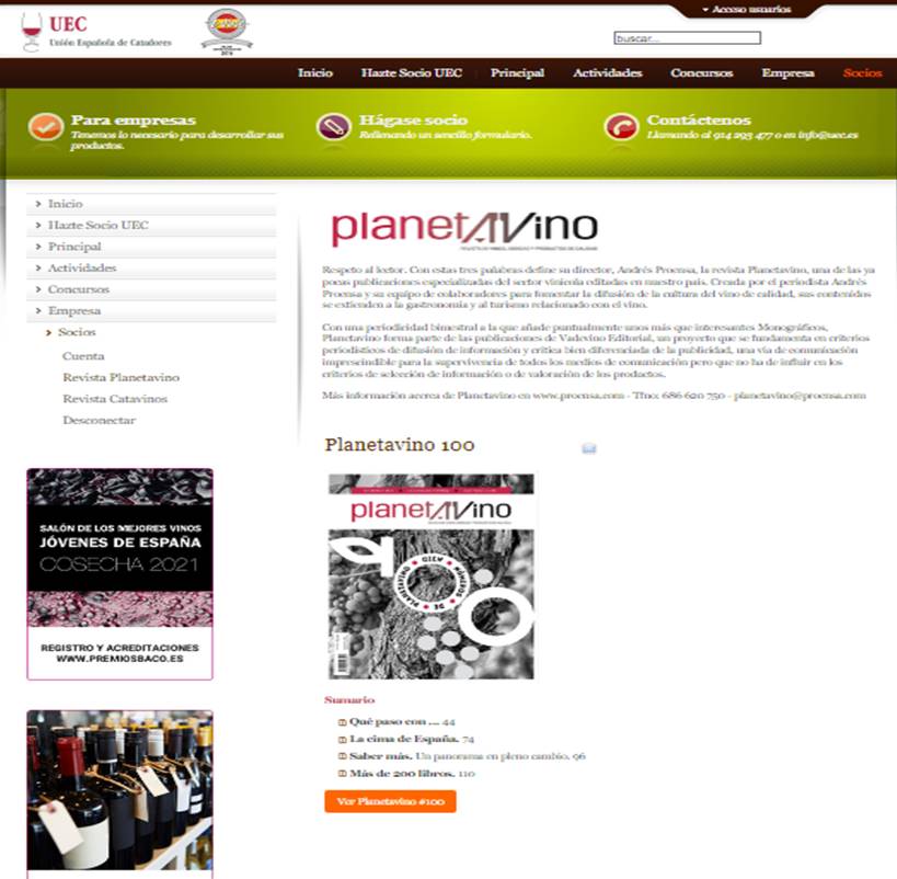 Para un proyecto modesto como el nuestro, poder seguir contando con el apoyo de una publicación 🔝como  #Planetavino <a href="/proensapuntocom/">proensapuntocom</a> es un lujo. Estrenamos con su número 100 el nuevo espacio reservado a nuestros socios en uec.es bit.ly/3z9Bfta 🥂🥂