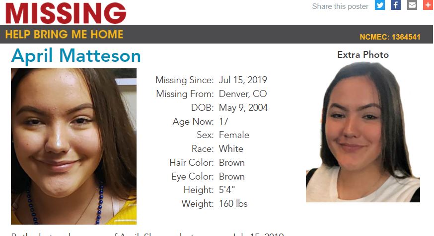 #OnThisDay in 2019 15-year-old April Matteson went missing from Denver, Colorado #missingpeople @MissingKids @denverpost @CBSDenver @9News @FBIDenver @dailycamera @coloradodaily @KDVR @KRDONC13 @KOAA @KKTV11News @FOX21News @csgazette