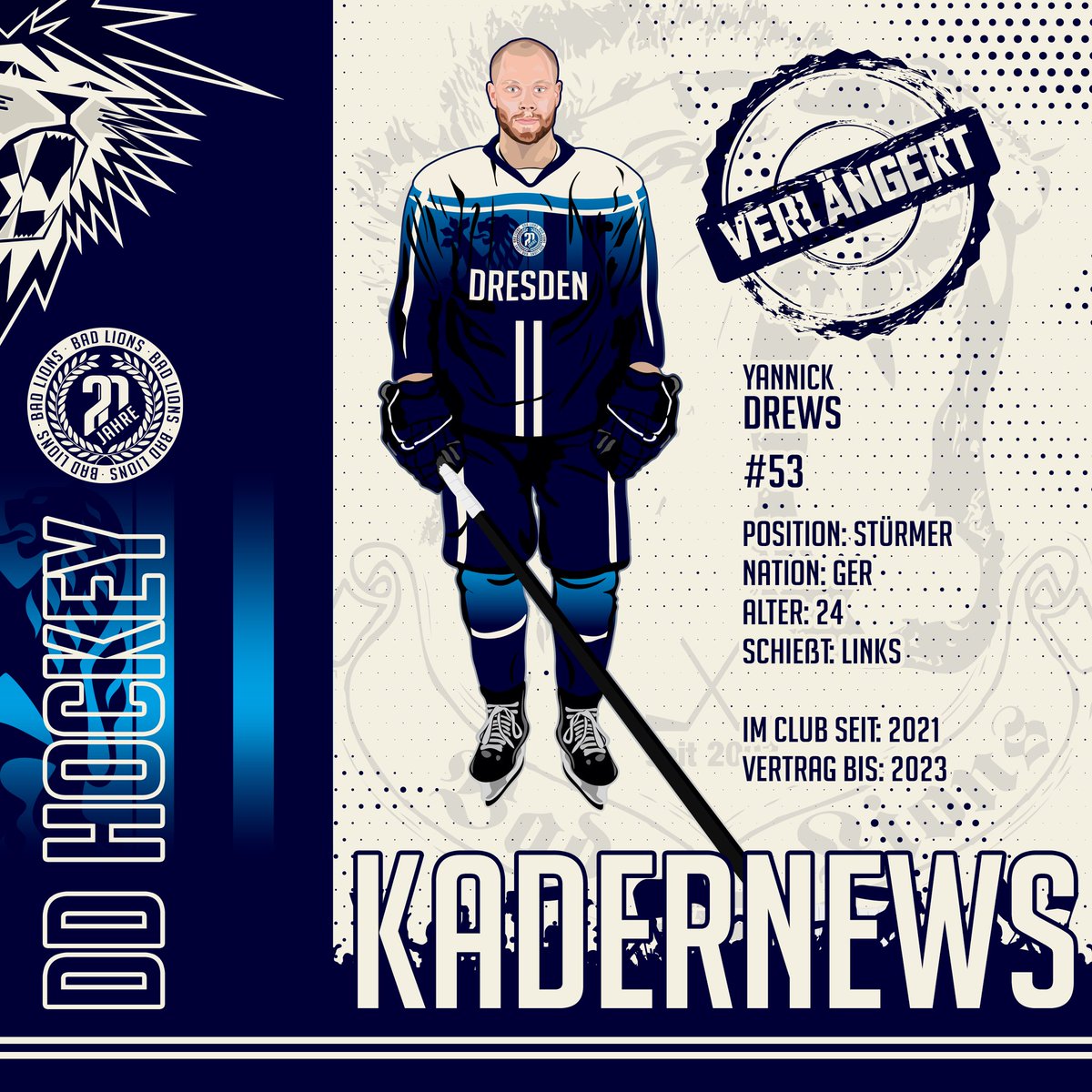 BadLionsDD's tweet photo. Wir sind Drewsden... Das "W" steht für wichtig! Yannick Drews bleibt bei den @Eisloewen.
#HockeyTwitter #hockey #germany #eishockey #icehockey #eislöwen #dresdnereislöwen #dresden #del2 #blauweiss #eissportclub #dd #escd #escdresden #support https://t.co/2aTqhfS0YX