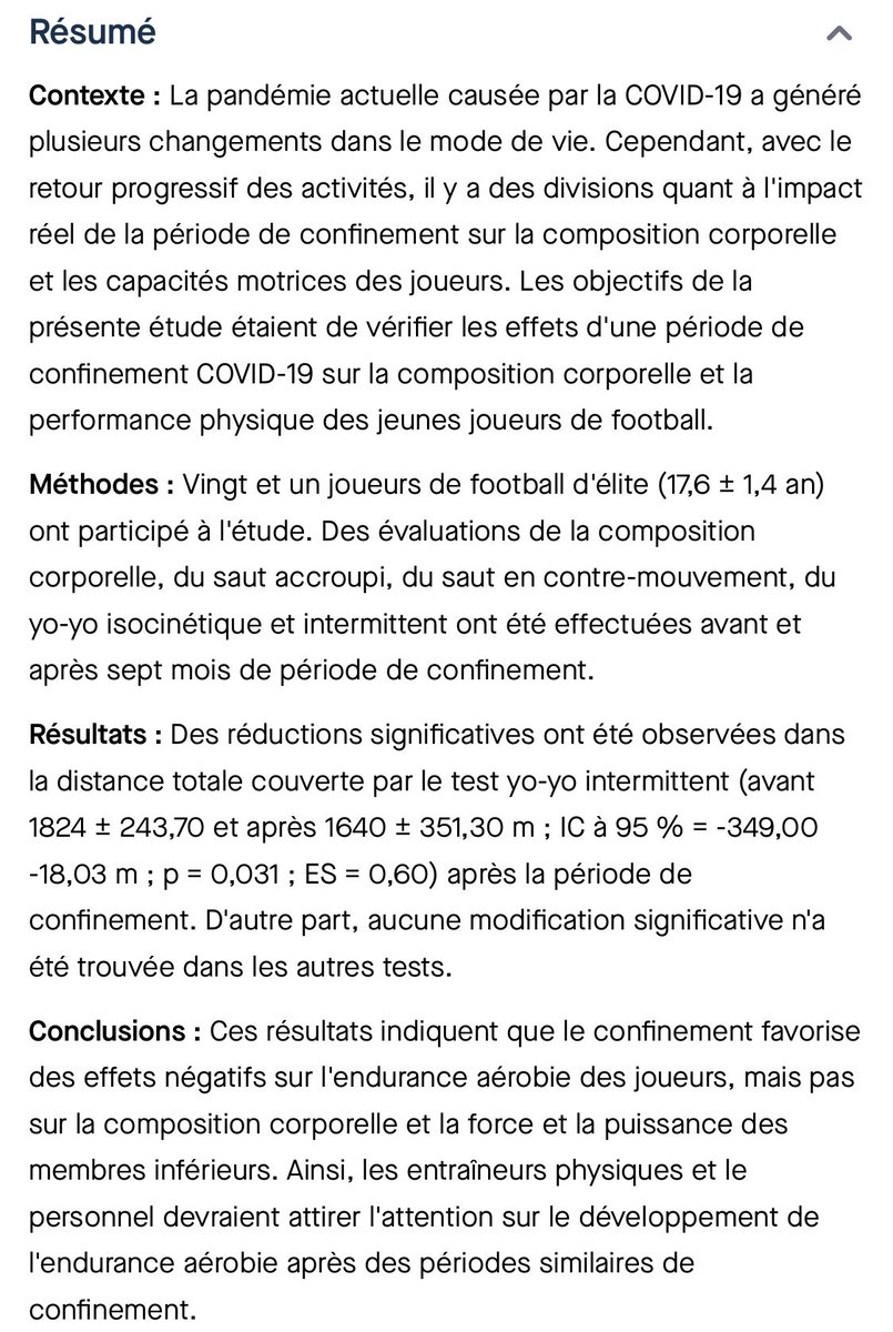 Intéressant !🤔
La période de confinement de la COVID-19 a t elle affectée les jeunes joueurs de football pro ?

researchsquare.com/article/rs-166…