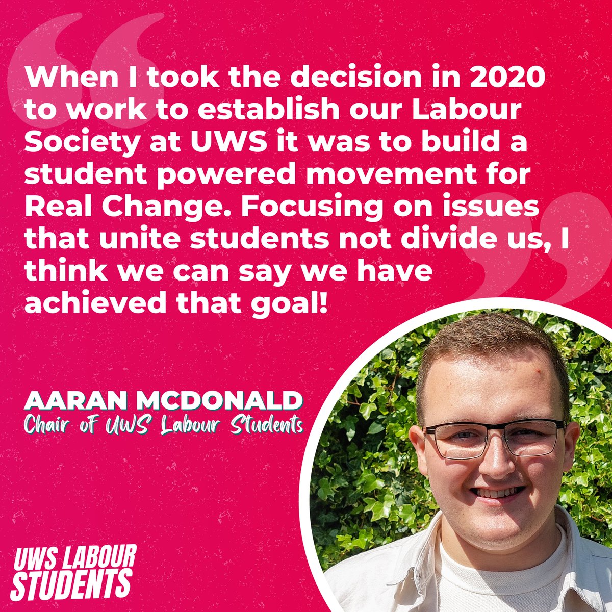 📢Our chair and founder <a href="/AaranMcDonald/">Aaran McDonald</a> has just announced that he is standing down as our Chair. 

Aaran has just accepted a full time role and is planning on graduating from UWS in November. 

The whole of UWS Labour send Aaran our best wishes and thank him for all of his work!