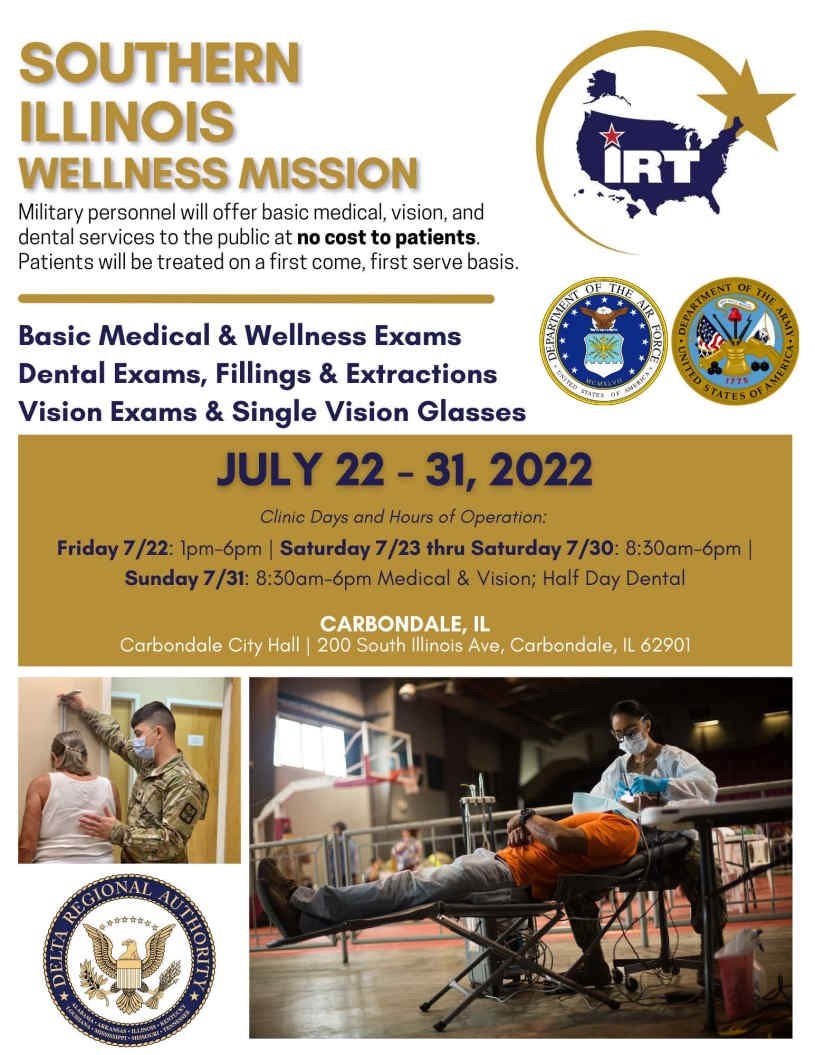 We’ll be there July 22 🗓️ and 29 🗓️ Join us in Carbondale! #WellnessMission #Military #SouthernIllinois #WellnessExams #Medical #Dental #Vision #ABHIL #BeWell