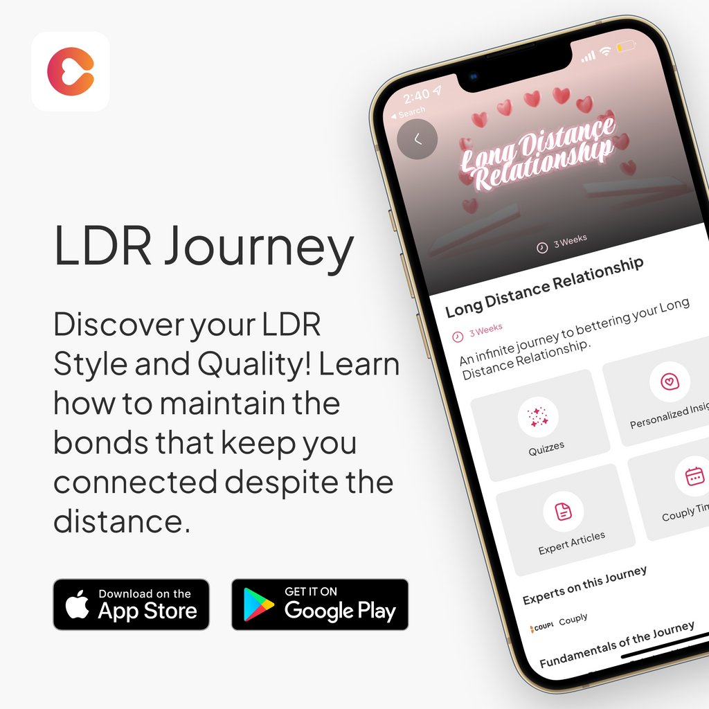 couplyapp's tweet photo. One of our newest additions to the App are Infinite Journeys! #FridayFeature calls you to check out our LDR Journey to measure the internal distance to your long distance relationship! Discover all the ways to better your LDR!
β’
#LongDistanceRelationship #AppForCouples #LDR https://t.co/HtDWtBinPG