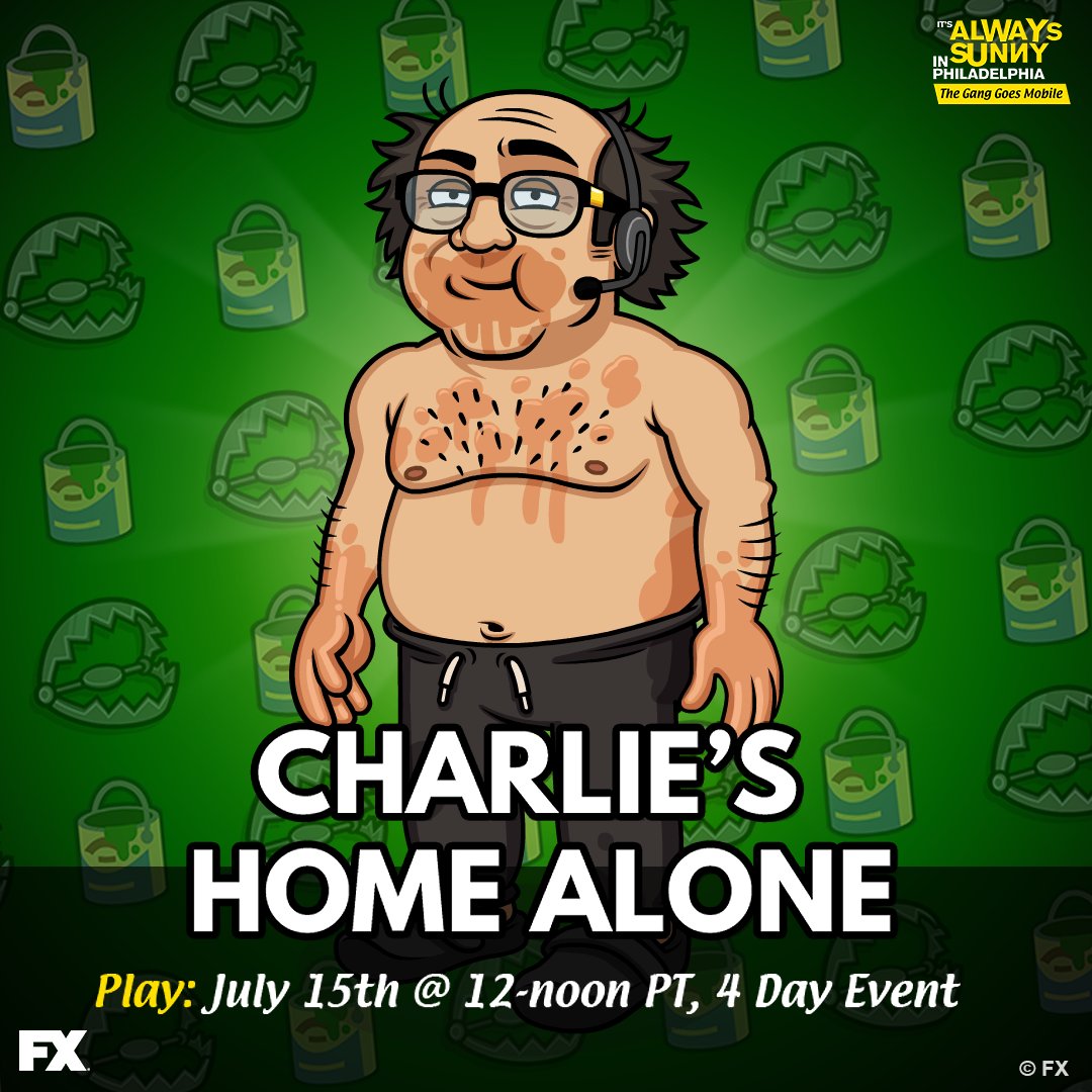 AlwaysSunnyGame's tweet image. Charlie is stuck by himself at Paddy's, with only a football player cutout and the 🐀 to keep him company. Play The Charlie's Home Alone to unlock SweetPeaches69 Frank! 😮 This Friday, July 15th from 12-noon PT!
