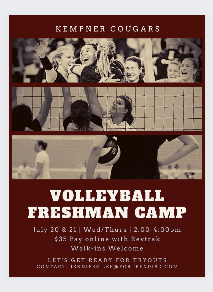 KempnerVb's tweet photo. Freshman camp starts next week. Register today! https://t.co/v9SvTThegI #countdowntotryouts #enjoythehunt @SLMSTitans @HBMS_Warriors @KHS_Cougars https://t.co/YjmxTL09gG