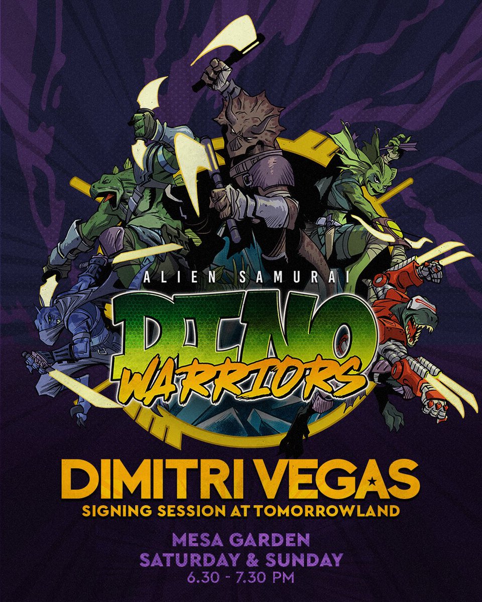 Alien Samurai Dino Warriors (@dinowarriors) on Twitter photo #aliensamuraidinowarriors will be present <a href="/tomorrowland/">Tomorrowland</a> with a lifesize “Leonidas” T-Rex statue and merch-booth 🦖 <a href="/dimitrivegas/">Dimitri Vegas</a> himself will be present and siging merch and art-prints every Saturday and Sunday from 6.30PM and 7.30PM 🔥 #dinowarriors #aliensamuraidinowarriors will be present <a href="/tomorrowland/">Tomorrowland</a> with a lifesize “Leonidas” T-Rex statue and merch-booth 🦖 <a href="/dimitrivegas/">Dimitri Vegas</a> himself will be present and siging merch and art-prints every Saturday and Sunday from 6.30PM and 7.30PM 🔥 #dinowarriors