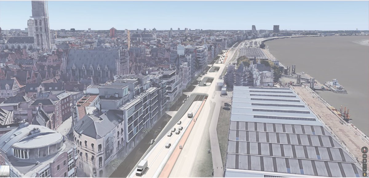 Dirk_Lauwers's tweet photo. @SachaVanWiele Bestuur @Stad_Antwerpen kiest voor een #EXPO58 project van meer dan 50 mio €.
Auto's vlot dwars door de stad loodsen, parkeren onder de Grote Markt...
En ja toeristen kunnen naar de Schelde wandelen, maar barriere tussen stad en stroom van 100den meters. https://t.co/yoezm6De8H