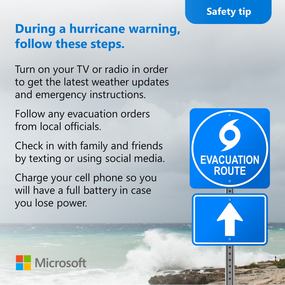 #SafetyTip | During a hurricane warning, follow these steps.