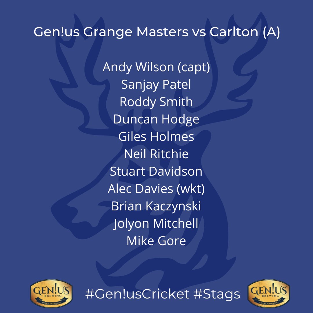 This evening our Masters side take the short trip to <a href="/CarltonCricket/">Carlton CC</a> 

Play starts at 6pm

Some names we love to see in that side! 😍😍

#stags #antlers
