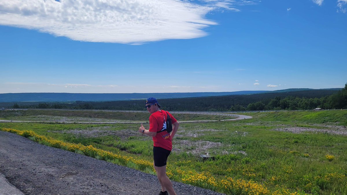 RuntheRockNL's tweet photo. Look for us from Gander to Clarenville today!! It’s a hot day but we’re still crushing kilometres!! @MakeAWishCA @makeawishNFLD @townofgander @ClarenvilleTown @CBCNL @nfldbuzz @coast1011 https://t.co/SNUcuhHeTQ