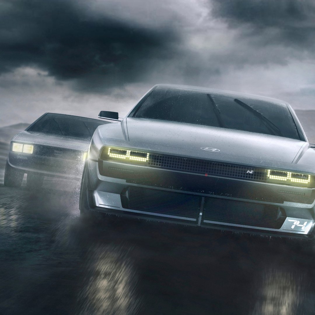 Hyundai_UK's tweet photo. Progressive and disruptive. 
 
N Vision 74 is a high-performance hydrogen fuel cell hybrid rolling lab concept inspired by both Hyundai N 2025 Vision Gran Turismo and Hyundai Pony Coupe Concept from 1974. 

#HyundaiN #Neverjustdrive #Nday #NVision74 #RollingLab #PonyCoupe https://t.co/ecgF0BETxU