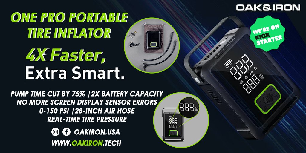 ONE Pro Portable Tire Inflator - 4X Faster and Extra Smart kickstarter.com/projects/oakir… #Kickstarter  #crowdfunding #crowdfund #gadgets #Inflator  #tyreinflator #tireinflator #cars #tires #flattire  #arcompressor #compressor #cargadgets #cargadget  #bike #cycle #basketball #soccer