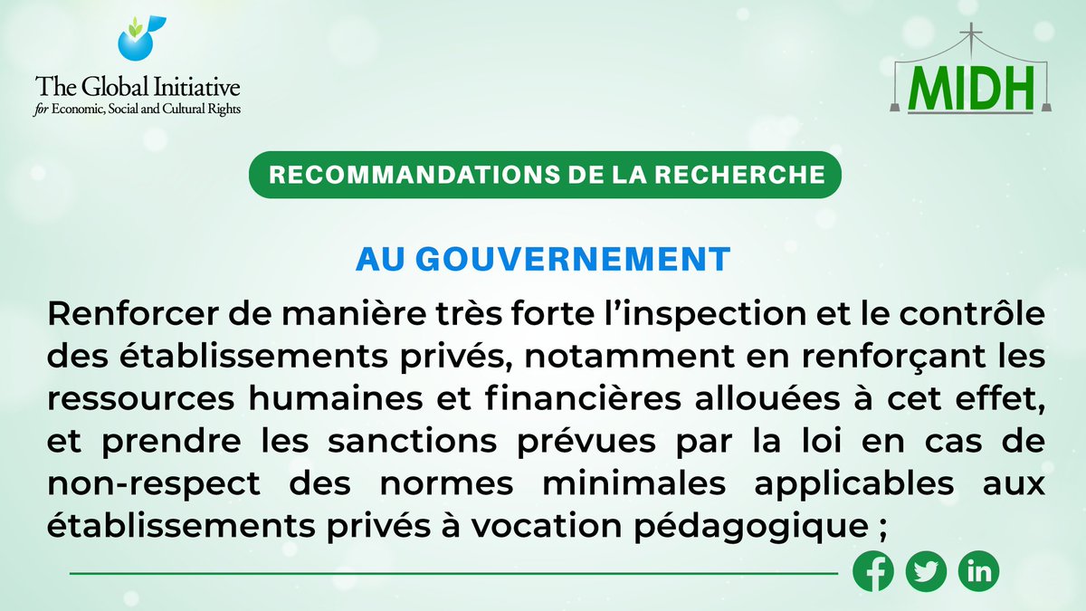 Une autre recommandation au Gouvernement, issue de la #recherche sur l’impact de la #privatisation et de la #marchandisation de l’#Éducation sur le droit à l’Éducation en Côte d’Ivoire au regard des principes d’#Abidjan.
 #refpe