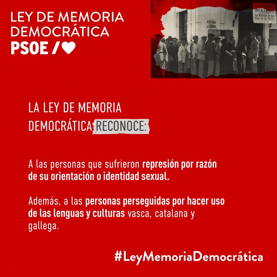 psoeestepona's tweet photo. Defender el honor de todas aquellas personas que fueron víctimas, de una época, en la que los derechos y las libertades les fueron arrebatadas y que nunca se cansaron de decir ni repetir, a viva voz, la palabra DEMOCRACIA. 

#LeyDeMemoriaDemocrática https://t.co/EwuXSTxgPC