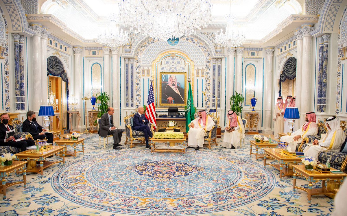 spagov's tweet photo. #صور_واس | لقطات من لقاء #خادم_الحرمين_الشريفين،  بحضور سمو #ولي_العهد ، برئيس الولايات المتحدة الأمريكية، بقصر السلام في #جدة.
#القمة_السعودية_الأمريكية
#SaudiUSSummit
#واس https://t.co/08epLuOt9q