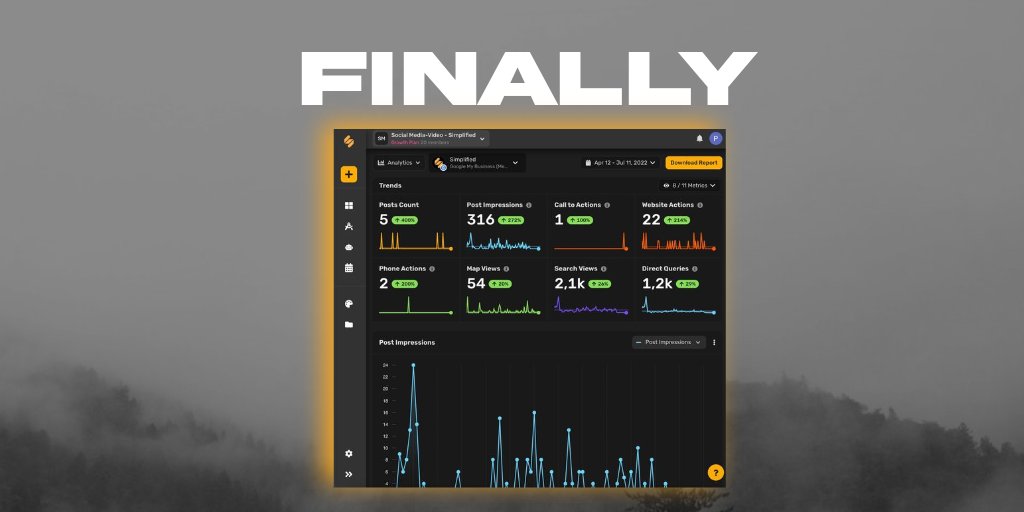 sosimplified's tweet photo. FINALLY! 🎉 Google my business analytics is now available on Simplified! 🥳

Now we support all the major platforms:
🟡Facebook 
🟡Instagram
🟡Twitter
🟡LinkedIn
🟡GMB

#Simplified #madewithsimplified #oneapp  #justshipped #socialmediatools #marketingtools #socialmediamanager https://t.co/tGMthnCJg1
