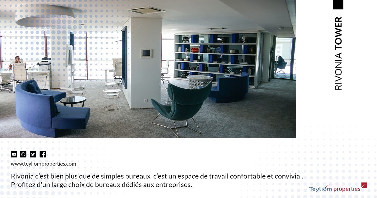 Rivonia c’est bien plus que de simples bureaux,  c’est un espace de travail confortable et convivial. 😌
Profitez d'un large choix de bureaux dédiés aux entreprises.

Ne perdez plus de temps ! 
Contactez-nous dès maintenant au 📞 +221 77 182 44 48