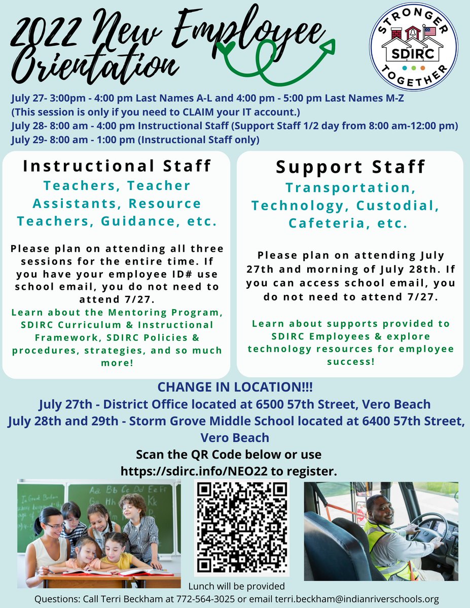 New Employees of the District,

Welcome to SDIRC!
New Employee Orientation will be held on 7/27/22, 7/28/22 &amp; 7/29/22.  Please view the attachment for more information.