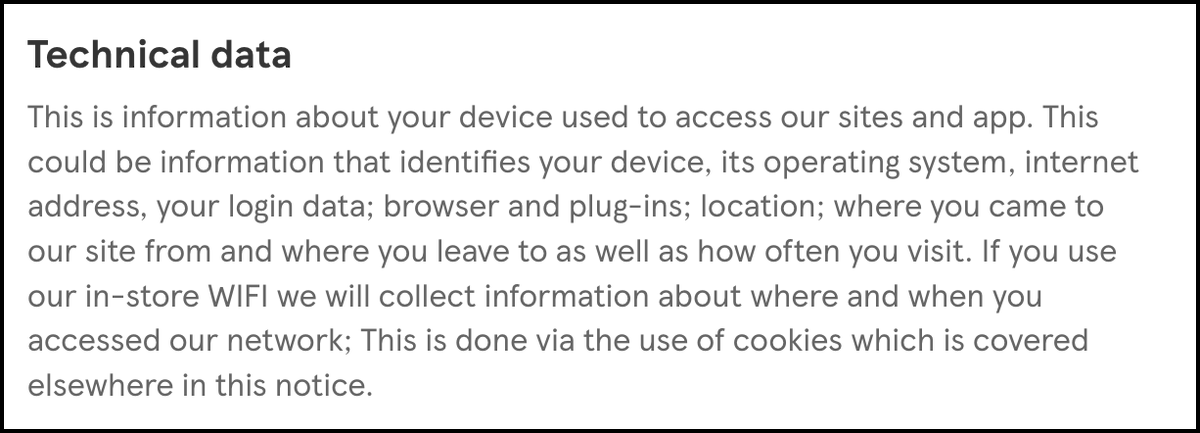 PrivacyMatters's tweet image. part of the transaction&quot;

Oooh this is becoming very much the #DataVampire play book.

Technical data: &quot;[VERY REVEALING] information about your device used to access our sites and app.&quot;