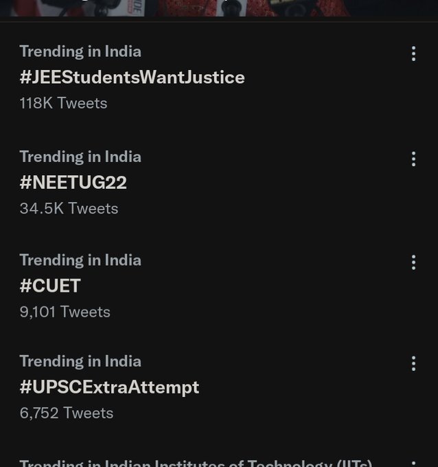 Yrr this is the actual one #JEEStudentsWantJustice
Some of you guys r using #JEEStudentWantJustice and some of you r using #JEEStudentsWantsJustice ye neeche vale trending per nhi h sabse upper Jo ek h vo trending per h