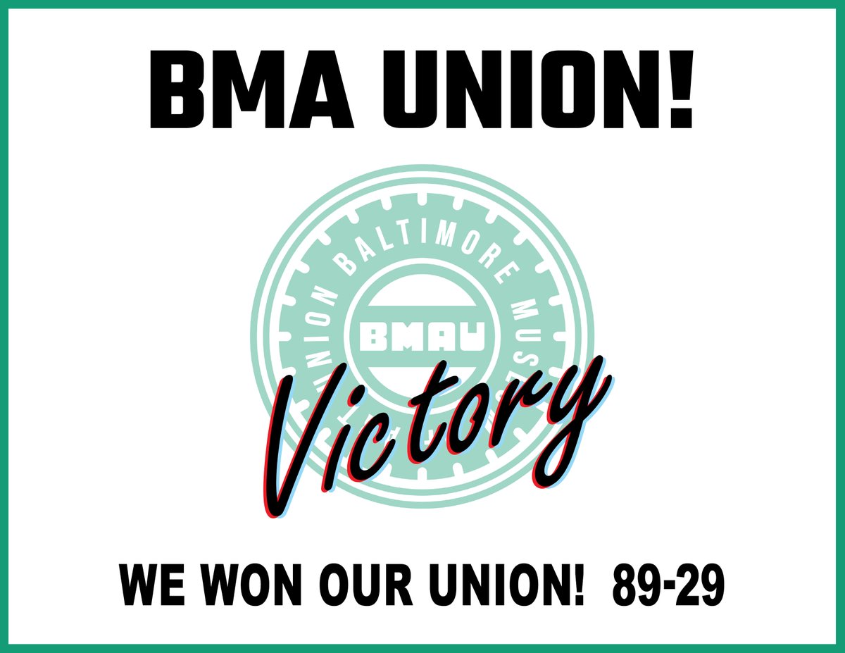 Employees at the BMA first announced intentions to unionize in September 2021. On Thursday night, they approved union membership by a vote of 89 to 29. #bmaunion #baltimoreisauniontown #AFSCMEtogether