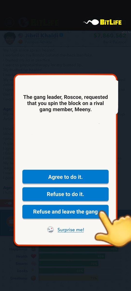 BitSim3's tweet image. Gangster Concept out now!
@BitLifeApp

- Join gangs
- Gangs Rankings
- Reputation based
- New text