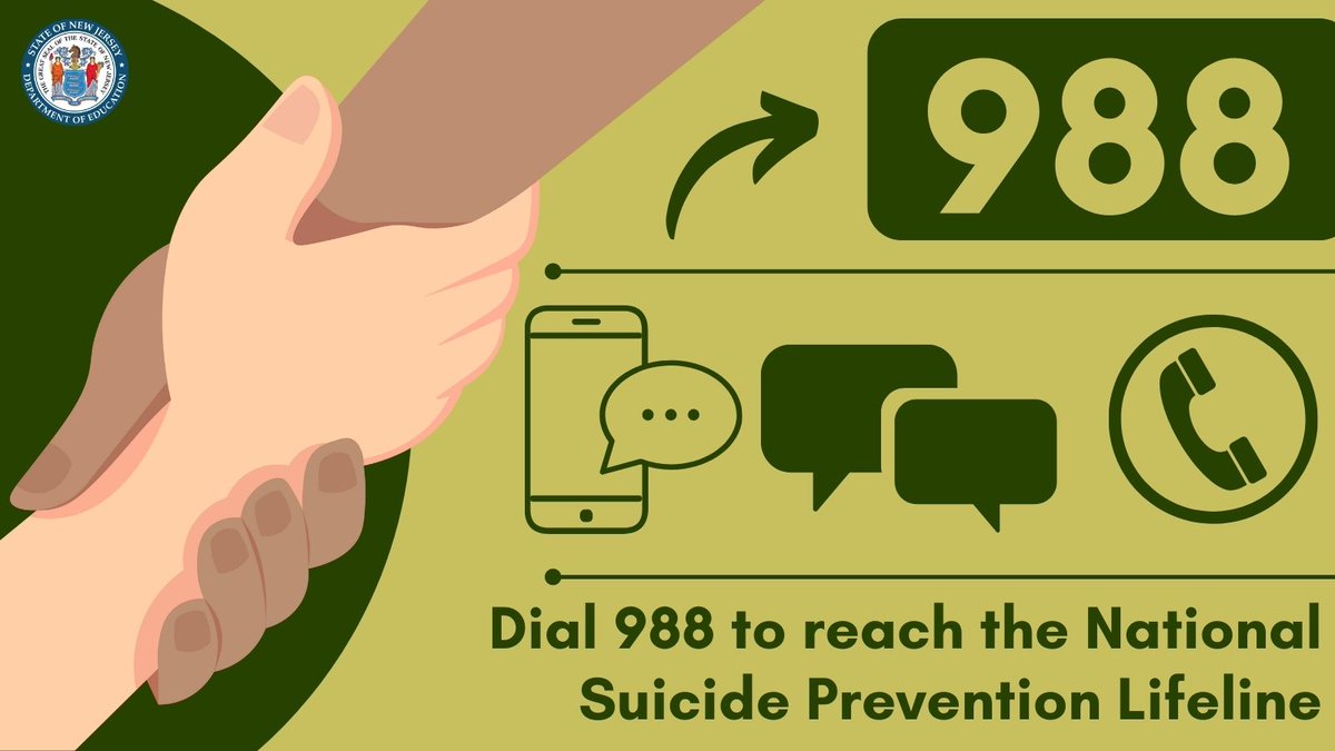 Beginning today, New Jerseyans can use the new, 3-digit number 988 to reach the National Suicide Prevention Lifeline. Anyone experiencing a mental health-related or suicidal crisis, or those looking to help a loved one through a crisis can call, text, or chat by dialing 988 📲💚