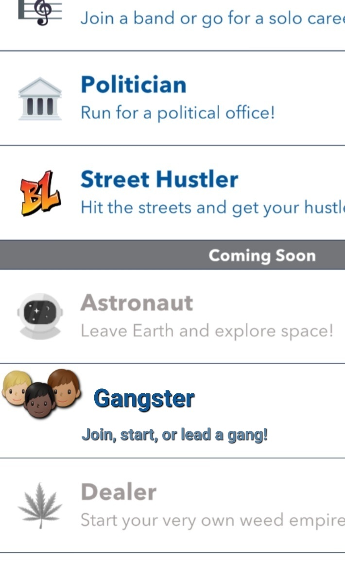 BitSim3's tweet image. Gangster Concept out now!
@BitLifeApp

- Join gangs
- Gangs Rankings
- Reputation based
- New text