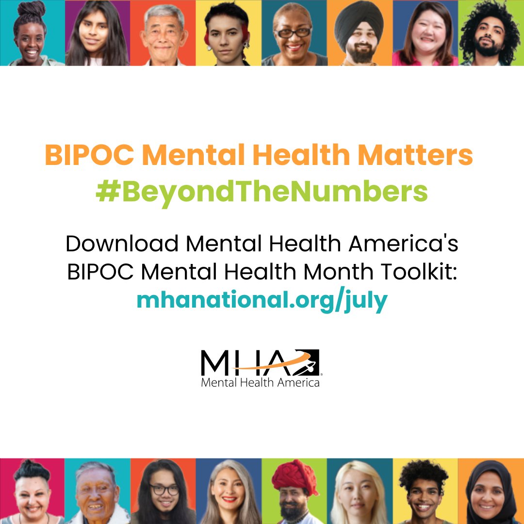 This year’s theme for #BIPOCMentalHealthMonth is #BeyondTheNumbers. Download Mental Health America’s 2022 BIPOC Mental Health Month Toolkit: mhanational.org/BIPOCMHM

 #MetalHealthMatters #MentalHealthMonth #NotAlone #MentalWellness #BackToMHBasics