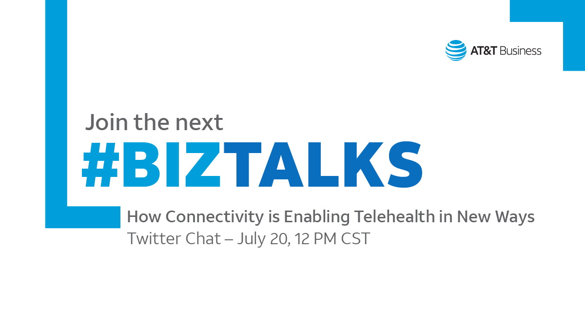 ATTBusiness's tweet photo. From the waiting room to the operating room to the living room, healthcare is going through a digital transformation. Join our next Twitter Chat—#BizTalks: How Connectivity is Enabling #Telehealth in New Ways—and chat with us!

📅 Wed., 7/20, 12 pm CT https://t.co/Pr7GaZ1nzv
