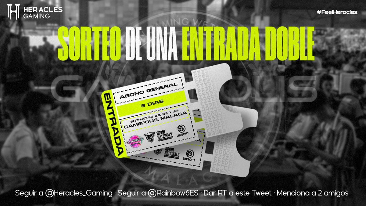 El Olimpo os trae un sorteo de una entrada doble de 3 días para ir a <a href="/Gamepolis_org/">Gamepolis</a>  🎟️

Requisitos del sorteo:

1⃣ Seguir a @Heracles_Gaming  y a <a href="/Rainbow6ES/">Rainbow Six España</a> 
2⃣ RT a este tweet
3⃣ Menciona a 2 amigos

#R6SpainNationals

Finaliza el día 20/07 ‼️
Válido para toda España ✅