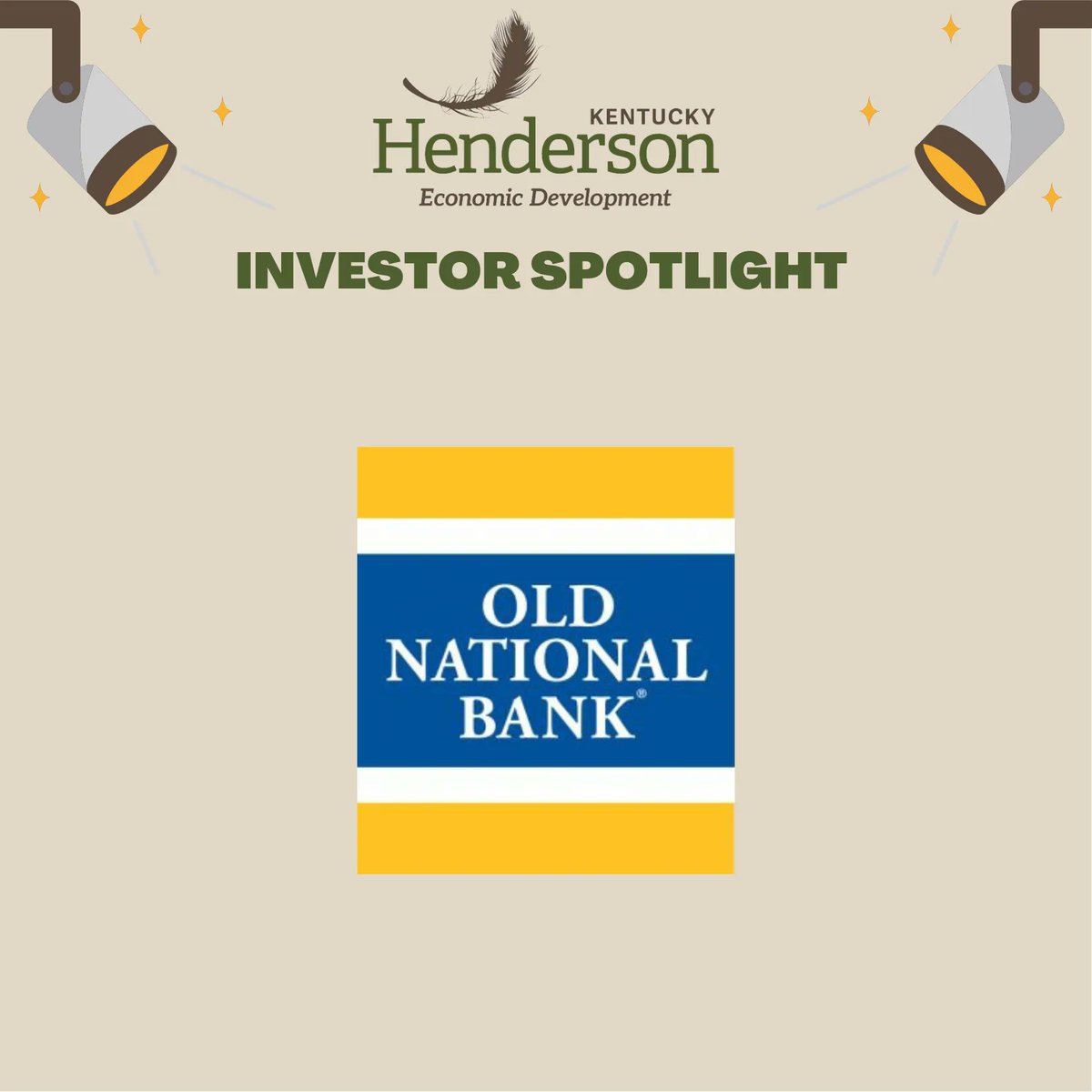 ✨INVESTOR SPOTLIGHT✨

Today’s spotlight is Old National Bank!
Thank you for your continued investment in the growth of our community! We appreciate all of your support!