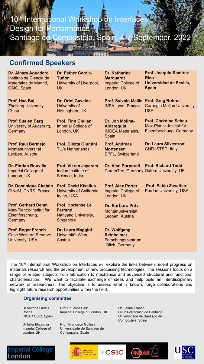 There is still an opportunity to join the 10th Workshop on Interfaces (September 4-7 2022, Santiago de Compostela in Spain).
If you want to present your work we are still accepting abstracts for poster contributions. 

imperial.ac.uk/structural-cer…