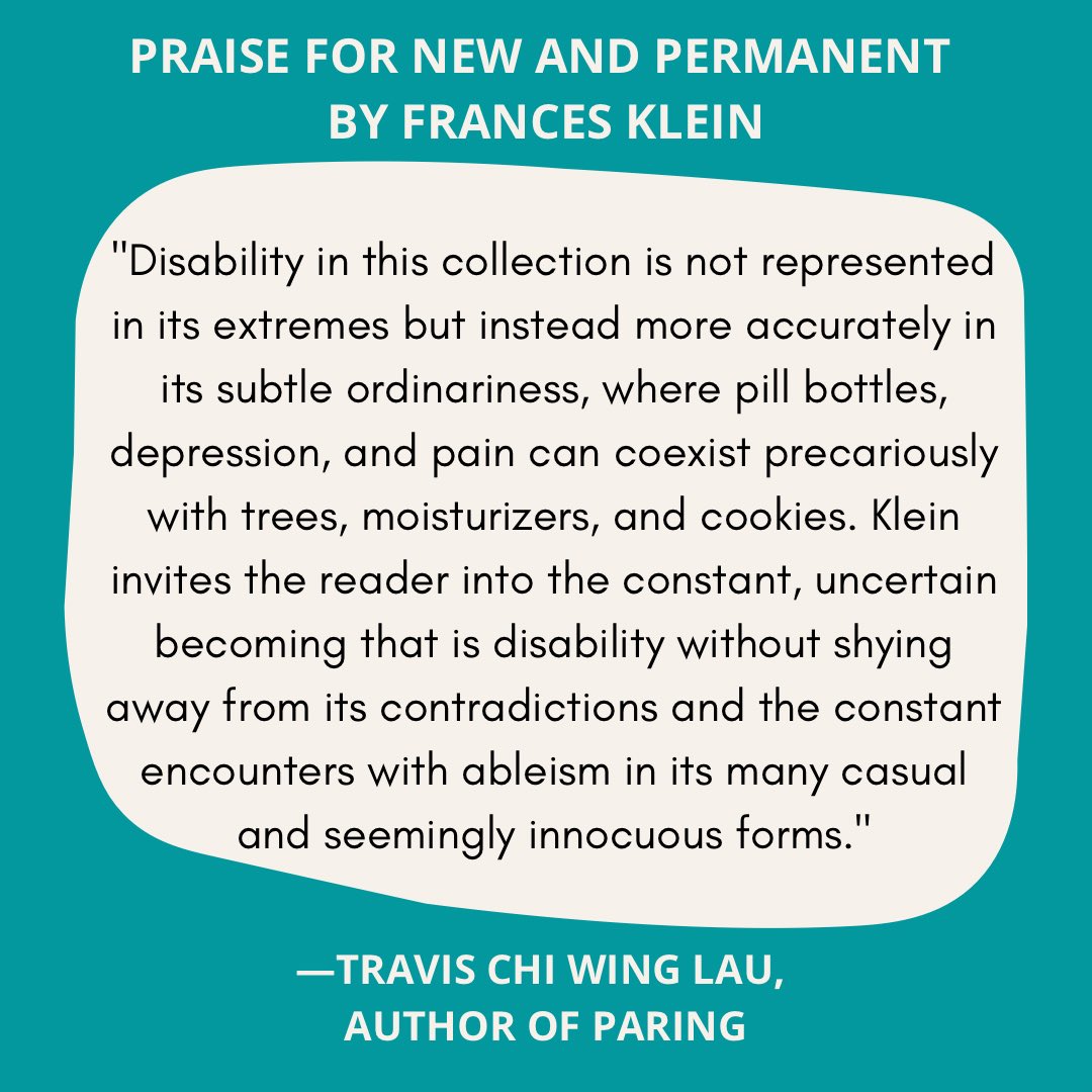 Praise for NEW AND PERMANENT, a chronic illness and disability poetry chapbook by @fklein907. Thank you to @travisclau, author of PAIRING, for this review. NEW AND PERMANENT is now available in eBook &amp; audiobook. blanketsea.com/new-and-perman…