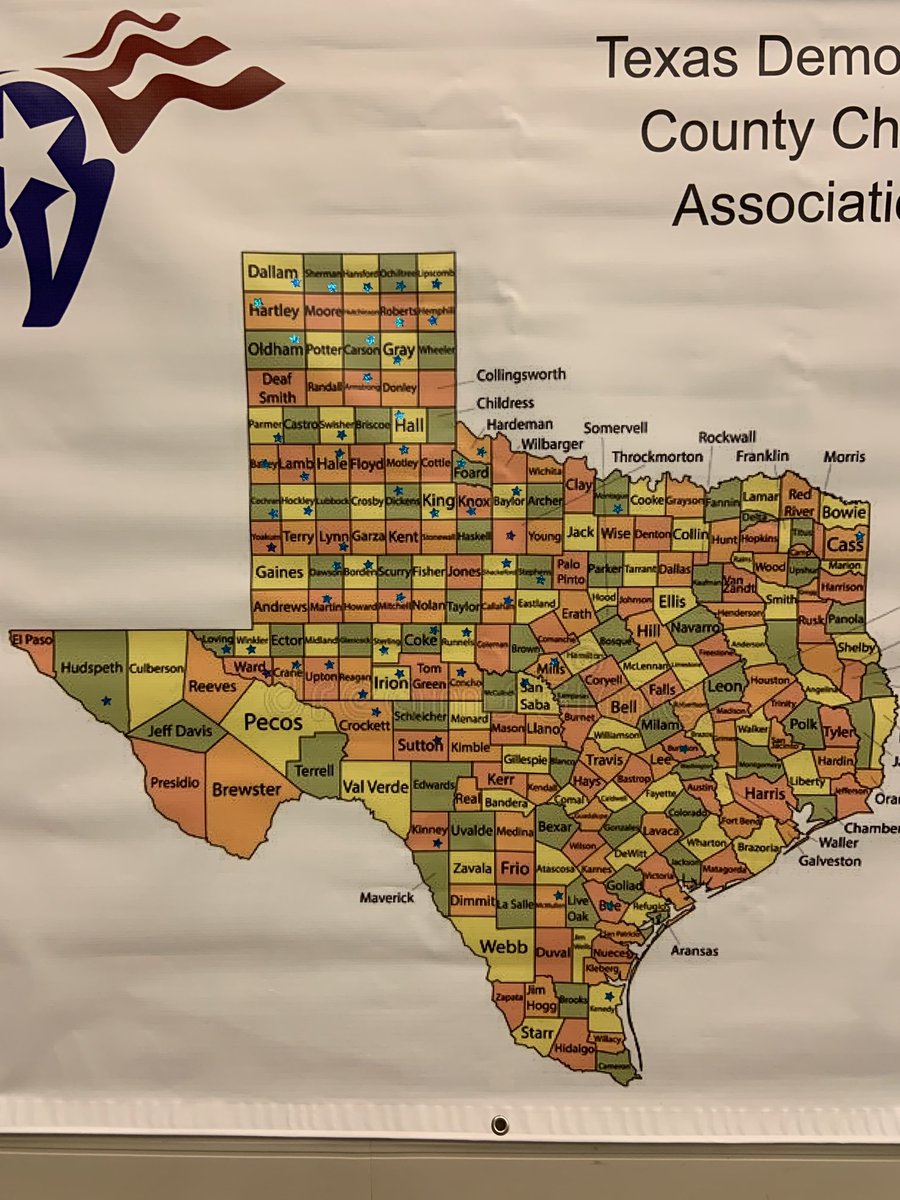 The134PAC's tweet photo. Blue stars are counties without a Democratic County Chair. Most of them are in The 134. https://t.co/Aolp6W1PNy